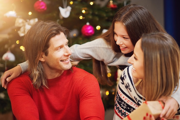 beautiful family spending Christmas at home