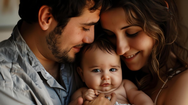 Beautiful family of three with a newborn baby