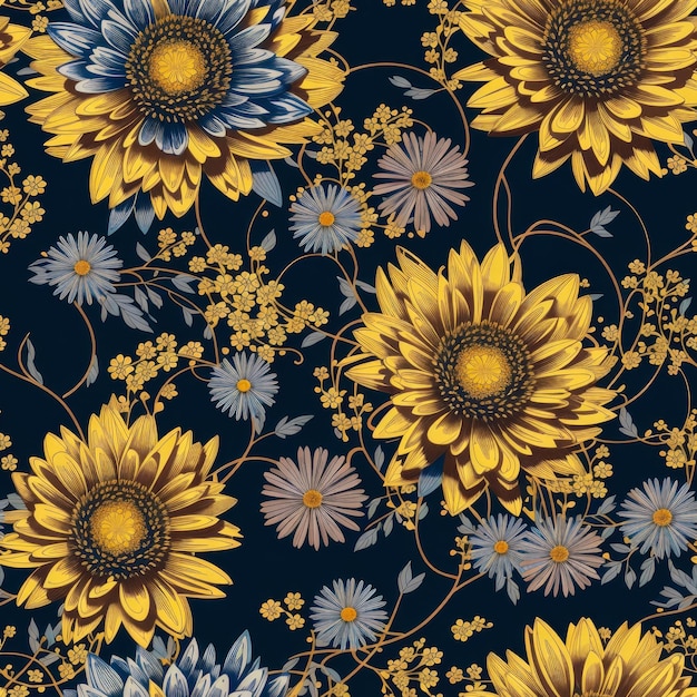 Beautiful fanstastic sunflowers seamless pattern