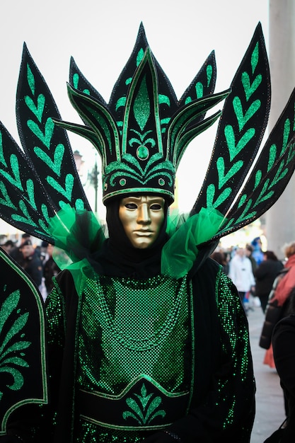 Красивые и фантастические маски и костюмы элегантного и великолепного дизайна на Венецианском карнавале.