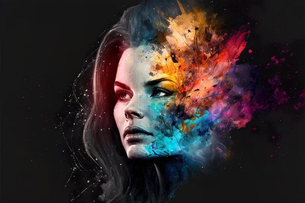 beautiful fantasy abstract portrait of a beautiful woman double exposure with a colorful