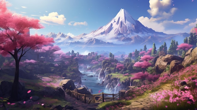 美しいファンタジーアニメの風景の背景