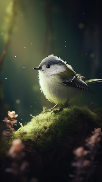 A Beautiful Fantasy Bird Sitting on a Grassy Terrain