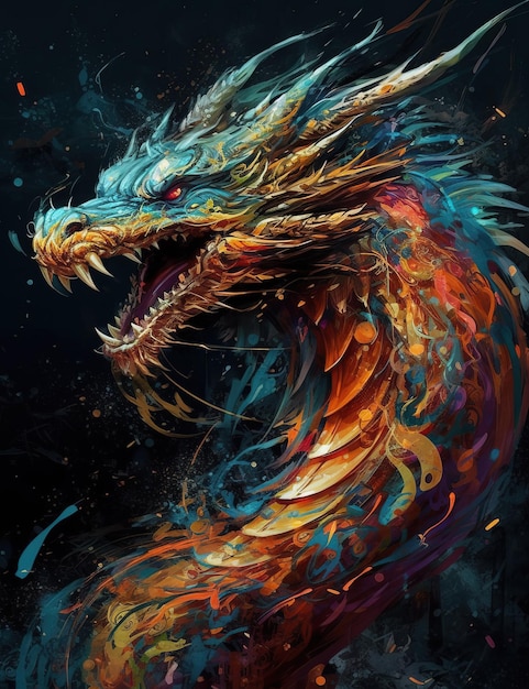 明るい色の美しいファンタジー ドラゴン雄大なジェネレーティブ Ai