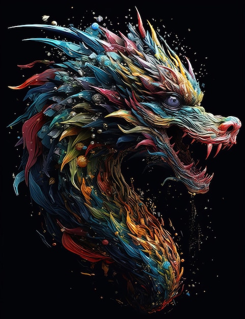 Beautiful fantasy dragon in bright colors majestic Generative Ai