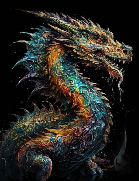 Beautiful fantasy dragon in bright colors majestic Generative Ai