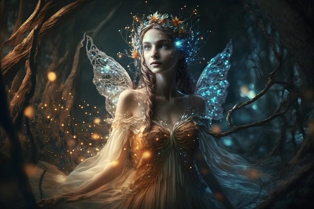 Beautiful fantasy elf woman butterfly queen Neural network AI generated