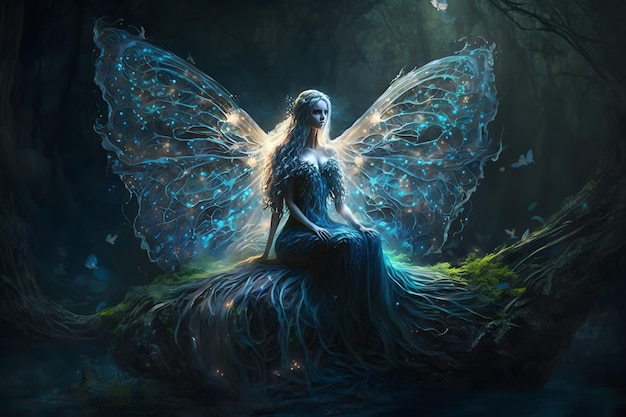 Beautiful fantasy elf woman butterfly queen Neural network AI generated