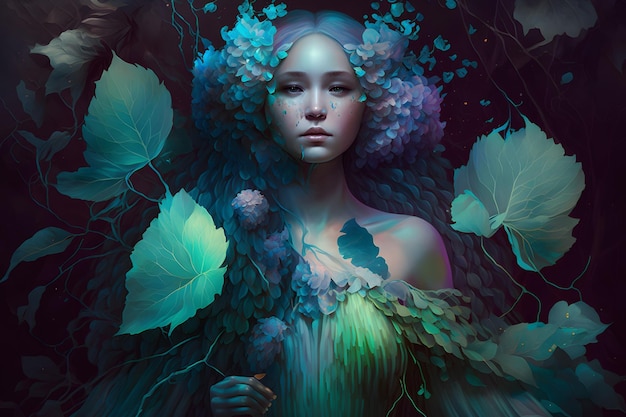 Beautiful fantasy flower nymph Floral woman Neural network AI generated