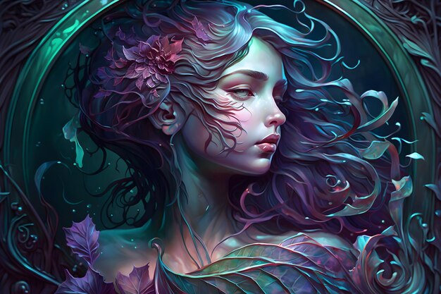 Beautiful fantasy flower nymph Floral woman Neural network AI generated