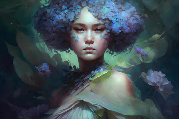 Beautiful fantasy flower nymph Floral woman Neural network AI generated