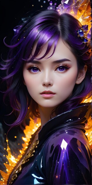 Beautiful fantasy goddess on purple