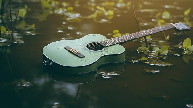 Photo beautiful fantasy guitar in watar forset nature background