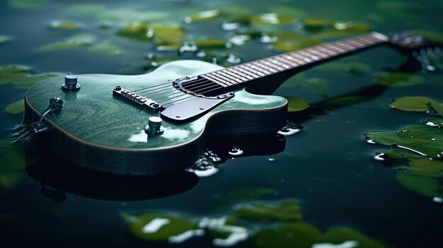 beautiful fantasy guitar in watar forset Nature background