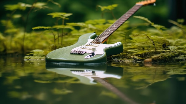 Photo beautiful fantasy guitar in watar forset nature background