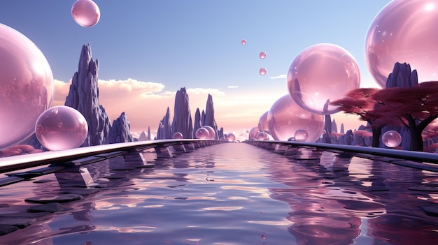 Photo beautiful fantasy planet landscape with pink theme