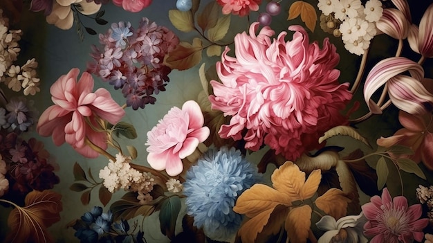 Красивые фэнтезийные винтажные обои ботанический цветок Generative AI