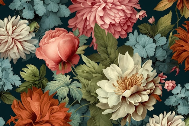 Beautiful fantasy vintage wallpaper different botanic illustration AI generative