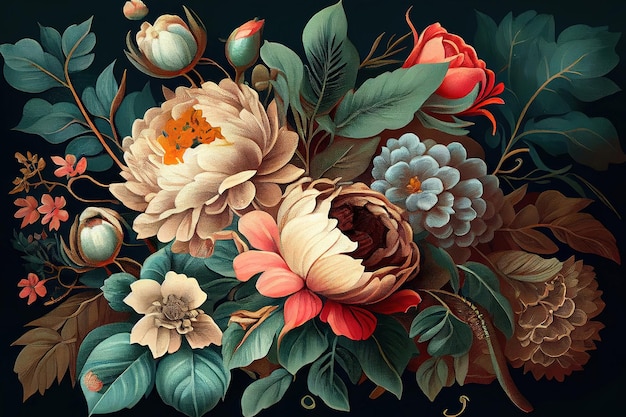 美しいファンタジー ビンテージ壁紙別の植物の花の束花のビンテージ モチーフ
