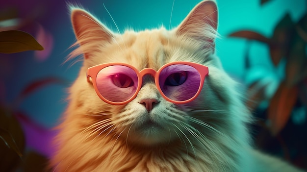 Beautiful fashion cat wearing sunglasses great design for any purposes Modern cat design Happy holiday Animal concept Trendy modern style Vacation concept Happy beautiful background