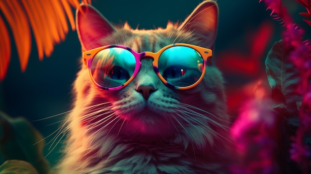 Beautiful fashion cat wearing sunglasses great design for any purposes Modern cat design Happy holiday Animal concept Trendy modern style Vacation concept Happy beautiful background