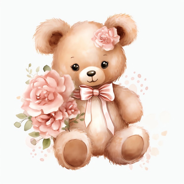 Premium AI Image  beautiful Fashion Designer Teddy blue teddy bear  watercolor clipart illustration