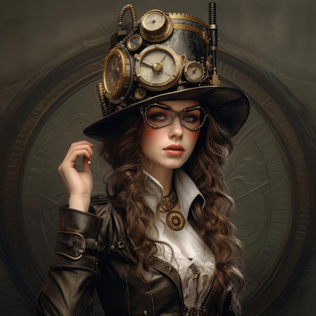 Beautiful fashion model woman steampunk