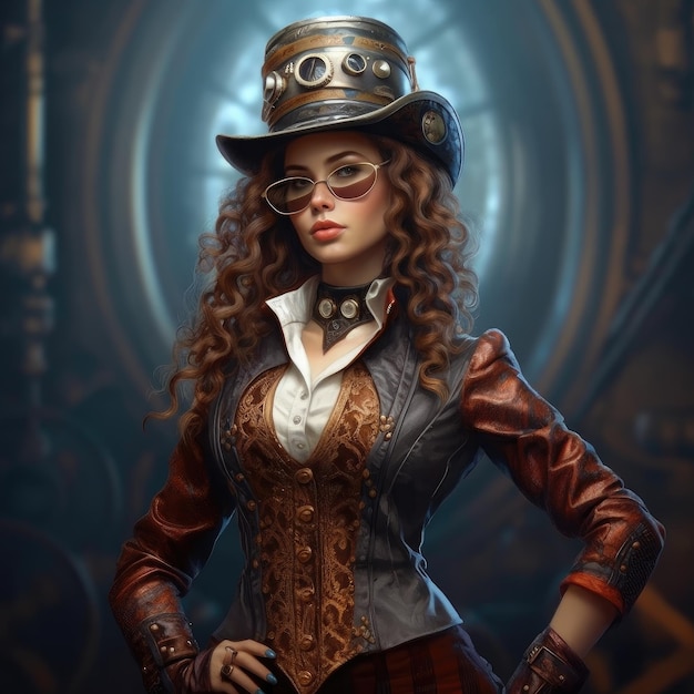 Beautiful fashion model woman steampunk