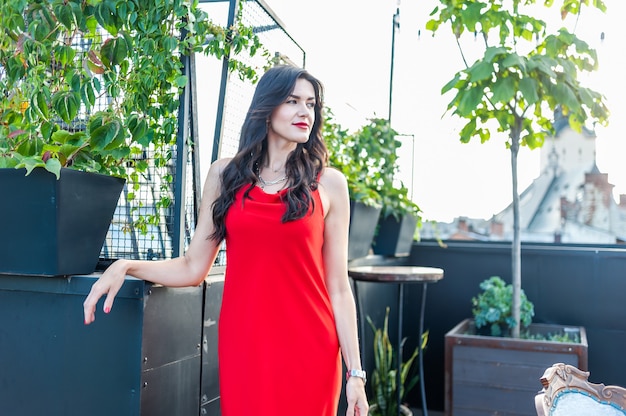 Beautiful fashion woman red dress