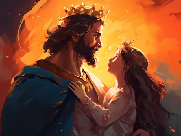 Beautiful Father God with his lovely daughter illustration background