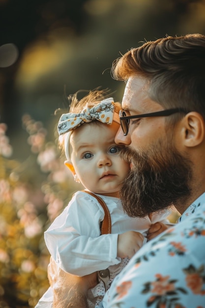Photo beautiful fathers day photo shoot in adorable and smiling poses wonderful place in nature