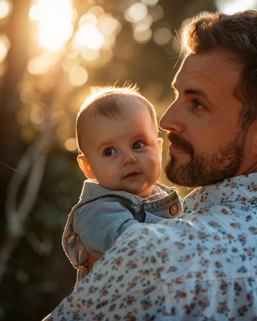 Photo beautiful fathers day photo shoot in adorable and smiling poses wonderful place in nature