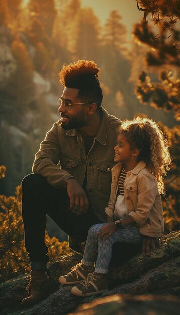 Photo beautiful fathers day photo shoot in adorable and smiling poses wonderful place in nature