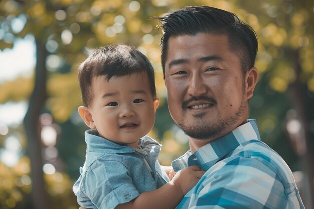 Photo beautiful fathers day photo shoot in adorable and smiling poses wonderful place in nature