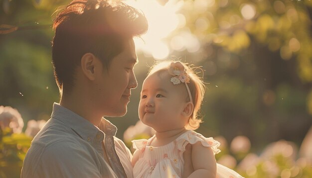 사진 아름다운 아버지의 날 사진 촬영 사랑스럽고 웃는 포즈 자연에서 멋진 장소