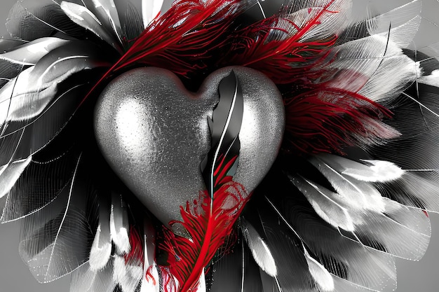 Beautiful Feather Heart Illustration for Tattoo or DecorationxA