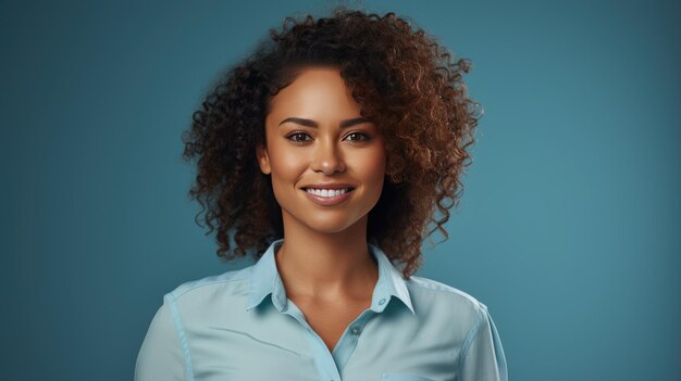 Photo beautiful female african american business woman ceo in a suit isolated on blue background