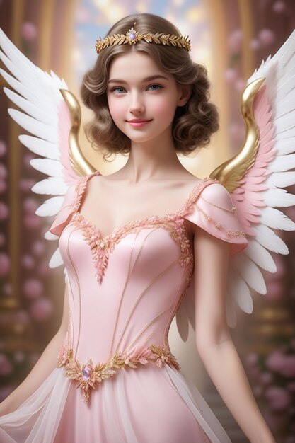 A beautiful female angel in a pink dress