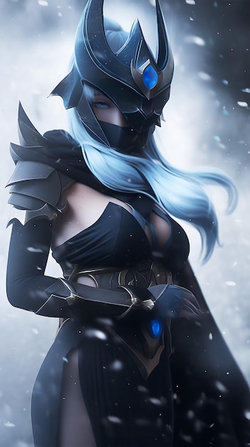 beautiful female assassin with white hair in black dress