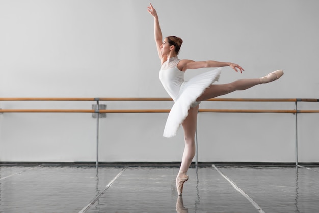 Beautiful female ballet dancer in class