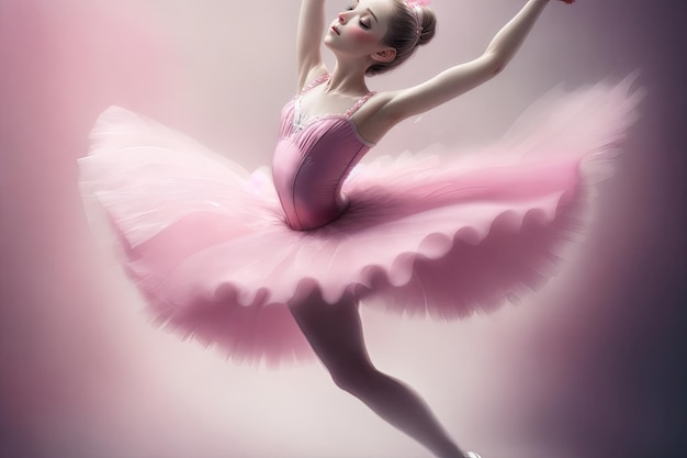 Beautiful female ballet dancer on a pink background Ballerina is wearing pink tutu in motion ai generative