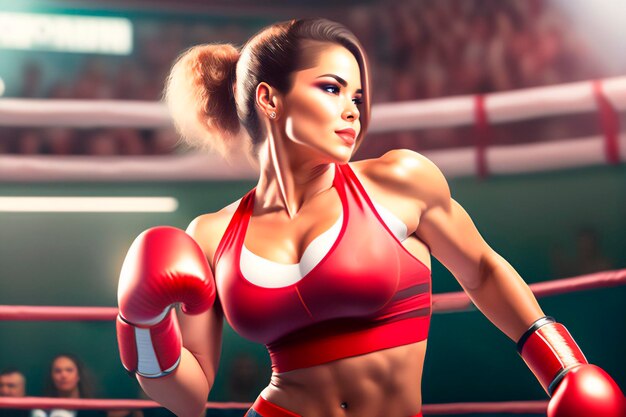 Beautiful female boxer training in the gym Generative AI_16