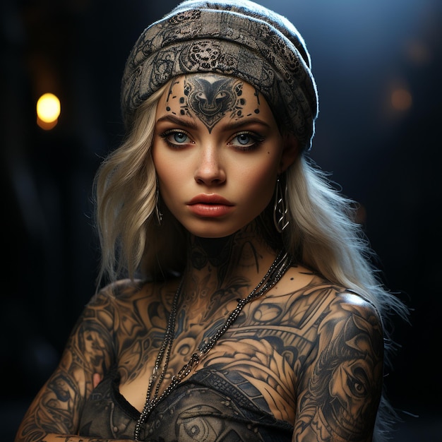 beautiful female character with tattoo ultrarealistic photo