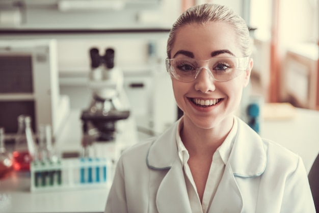 Beautiful female doctor in laboratory