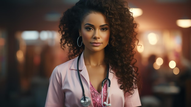 Beautiful female doctor in medical uniform. Generative Ai