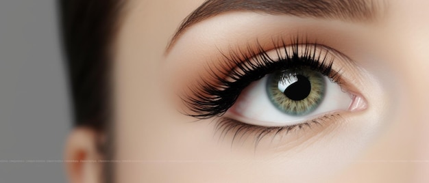 Beautiful female eye with extreme long eyelashes black liner makeup Perfect makeup long lashes