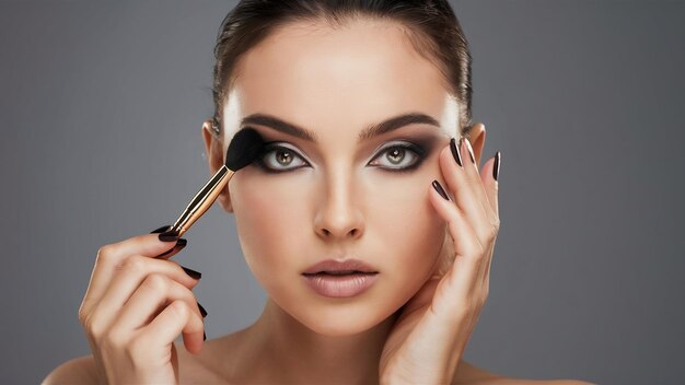 Beautiful female eyes with make up and brush