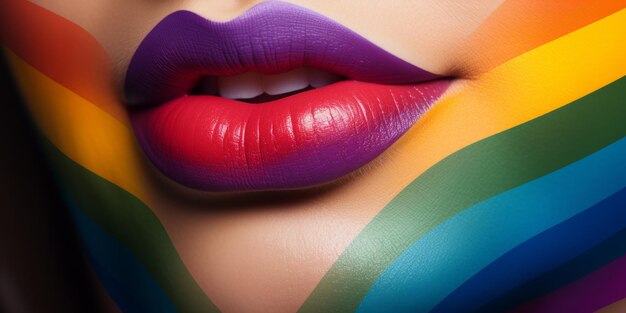 beautiful female lips LGBT Rainbow closeup Generative AI