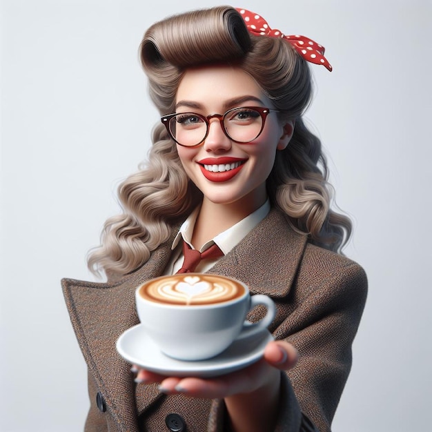 Foto bellissima modella femminile con il caffè in mano