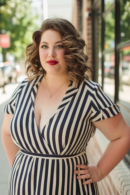 beautiful female model plus size on a simple isolated background